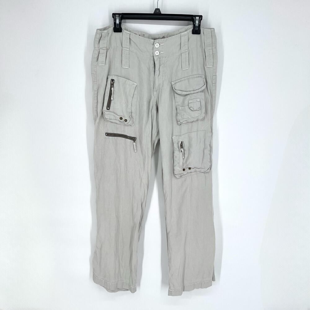 NEW Pete & Greta By Johnny Was Cargo Pants Womens Sz 8 Linen Y2k Pale Green